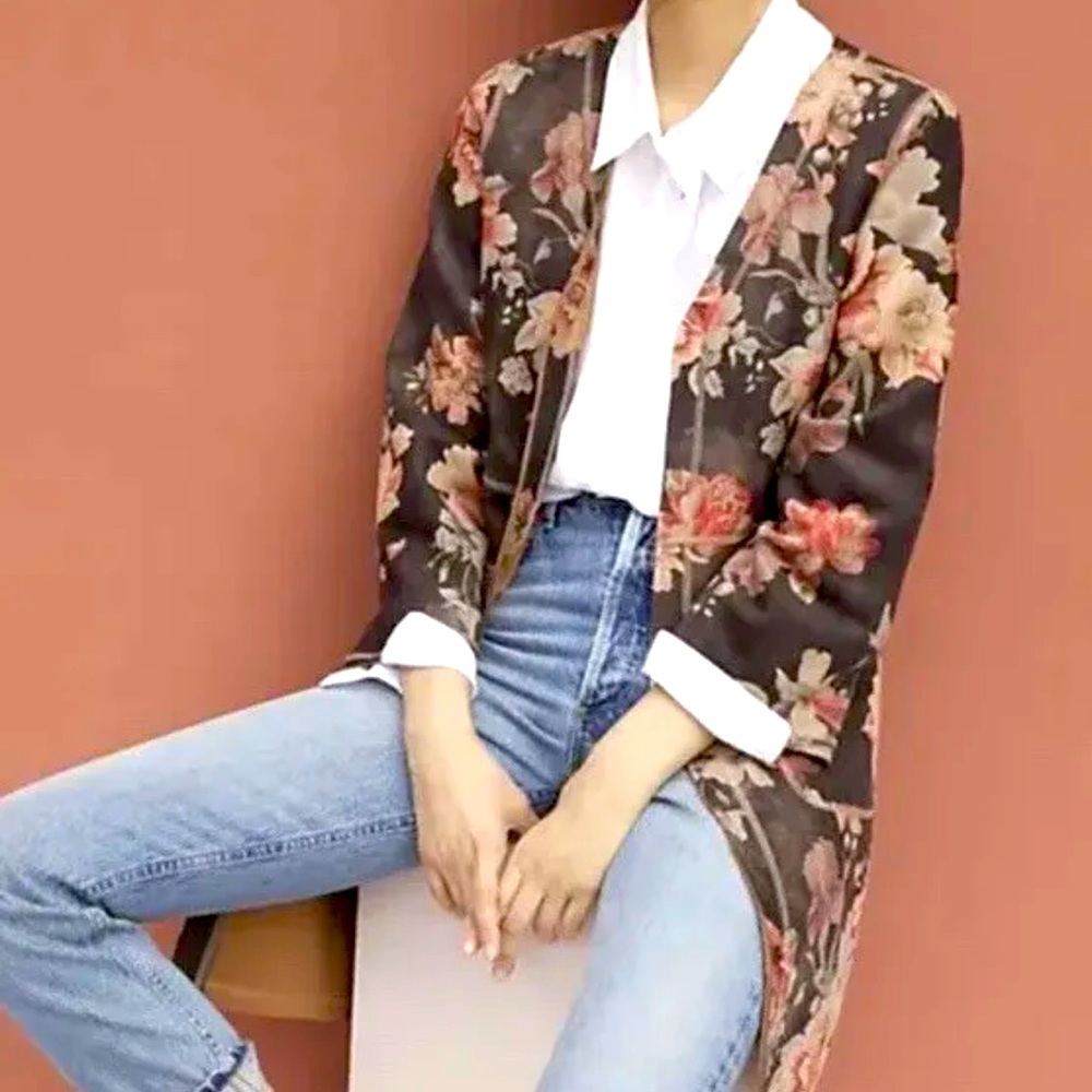 NWT ANTHROPOLOGIE Monarc - Marcela Rose Print Kimono Jacket Sz M - Picture 2 of 6